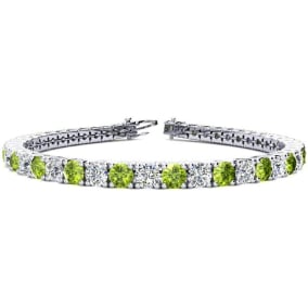 9 3/4 Carat Peridot and Diamond Tennis Bracelet In 14 Karat White Gold Available In 6-9 Inch Lengths