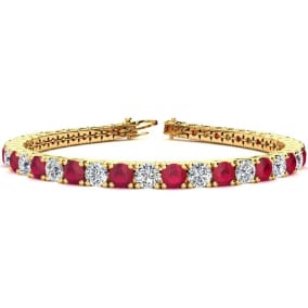 11 1/2 Carat Ruby and Diamond Tennis Bracelet In 14 Karat Yellow Gold Available In 6-9 Inch Lengths