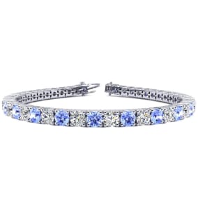 9 1/2 Carat Tanzanite and Diamond Tennis Bracelet In 14 Karat White Gold Available In 6-9 Inch Lengths