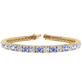 9 1/2 Carat Tanzanite and Diamond Tennis Bracelet In 14 Karat Yellow Gold Available In 6-9 Inch Lengths