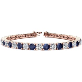 11 3/4 Carat Sapphire and Diamond Tennis Bracelet In 14 Karat Rose Gold Available In 6-9 Inch Lengths