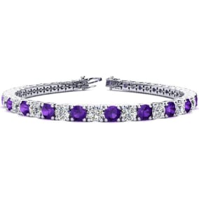 9 3/4 Carat Amethyst and Diamond Tennis Bracelet In 14 Karat White Gold Available In 6-9 Inch Lengths
