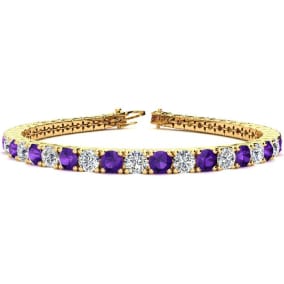 9 3/4 Carat Amethyst and Diamond Tennis Bracelet In 14 Karat Yellow Gold Available In 6-9 Inch Lengths