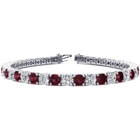10 1/4 Carat Garnet and Diamond Tennis Bracelet In 14 Karat White Gold Available In 6-9 Inch Lengths