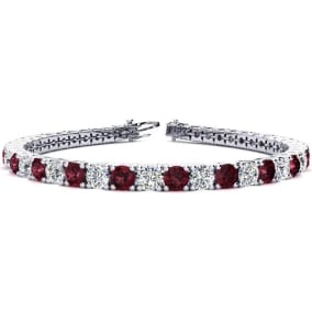 Garnet Bracelet: Garnet Jewelry: 10 1/4 Carat Garnet and Diamond Tennis Bracelet In 14 Karat White Gold Available In 6-9 Inch Lengths