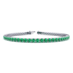 5 Carat Emerald Tennis Bracelet In 14 Karat White Gold Available In 6-9 Inch Lengths