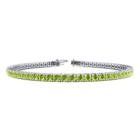 4 1/4 Carat Peridot Tennis Bracelet In 14 Karat White Gold Available In 6-9 Inch Lengths