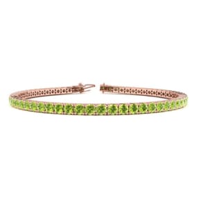 4 1/4 Carat Peridot Tennis Bracelet In 14 Karat Rose Gold Available In 6-9 Inch Lengths