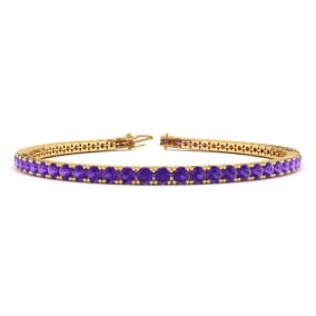 4 1/4 Carat Amethyst Tennis Bracelet In 14 Karat Yellow Gold Available In 6-9 Inch Lengths