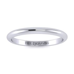 14K White Gold 2MM Ladies and Mens Wedding Band, Size 7, Free Engraving
