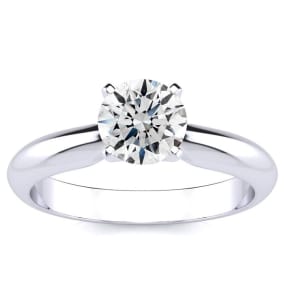 Round Engagement Rings, 1 Carat Round Diamond Solitaire Ring Crafted In 14K White Gold