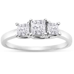 1/2ct Princess Three Natural Diamond Ring in 14k White Gold 