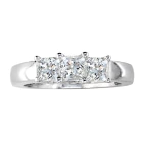 3/4ct Princess Three Natural Diamond Ring in 14k White Gold 