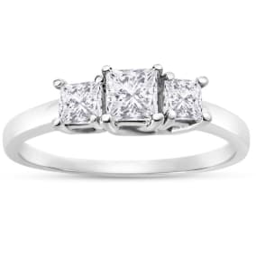 1.50ct Princess Three Diamond Ring in Platinum G-H Color SI1 Clarity