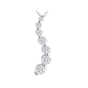 Curve Style 2 Carat Natural 7-Diamond Journey Necklace in 14 Karat White Gold. Natural, Earth-Mined Diamonds