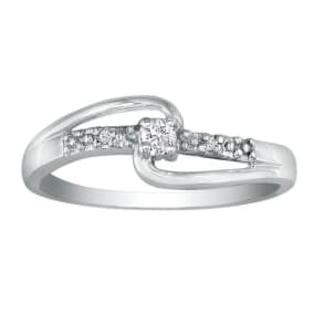 Beautiful Open Shank Diamond Promise Ring, 10k White Gold