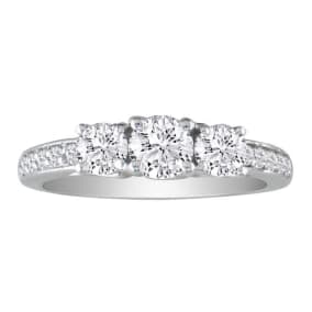 1ct Three Natural Diamond Plus Engagement Ring, 14k White Gold