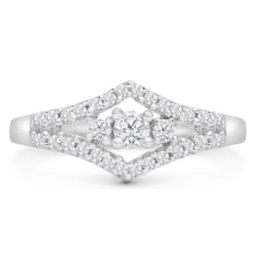 1/2ct Split Shank Three Diamond Engagement Ring in 10k White Gold
