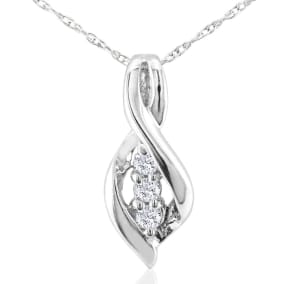 1/10 Carat Natural Three Diamond Swirl Pendant In 10k White Gold