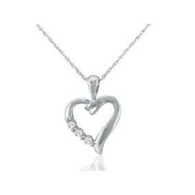 .08ct Three Natural Diamond Heart Pendant in 10k White Gold