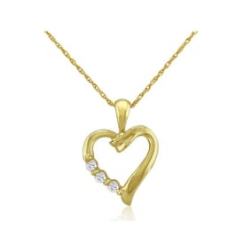.08ct Three Natural Diamond Heart Pendant in 10k Yellow Gold