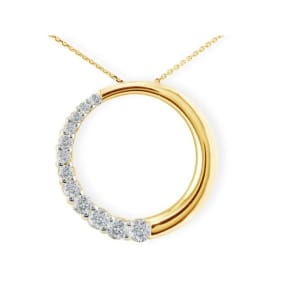 1ct Circle Style Journey Diamond Pendant in 14k Yellow Gold