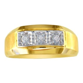 Classic Styled Men's Promise Ring with Three Diamonds 10k Yellow Gold