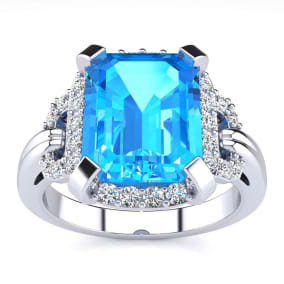 Interlocking 3.25ct Blue Topaz and Diamond Ring in 14k White Gold