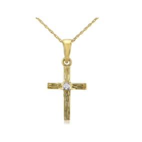 Diamond Cross Pendant in 10k Yellow Gold, 18 Inch Necklace