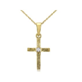 Diamond Cross Pendants: Elegant Diamond Cross Pendant with Shining Round Diamond in 10k Yellow Gold