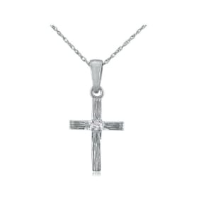 Diamond Cross Pendant in 10k White Gold, 18 Inch Necklace