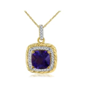Rope Design Amethyst and Diamond Pendant in 14k Yellow Gold