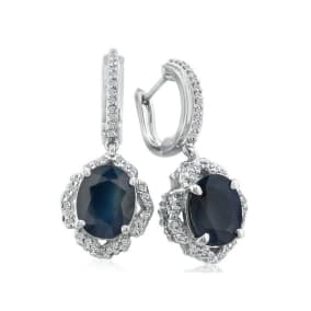 6 1/3ct Dangle Sapphire and Diamond Hoop Earrings in 14k White Gold