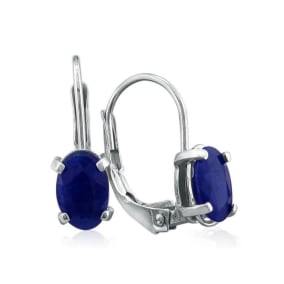 1 1/4 Carat Oval Shape Sapphire Leverback Earrings in 14 Karat White Gold