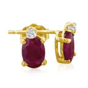 2ct Oval Ruby and Diamond Earrings in 14k Yellow Gold