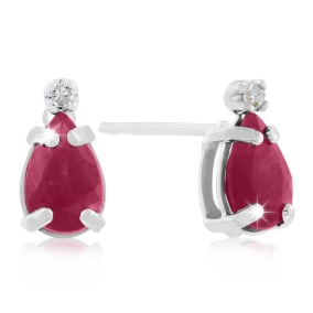 1 1/4ct Pear Ruby and Diamond Earrings in 14k White Gold