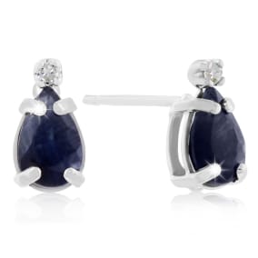 1 1/4ct Pear Sapphire and Diamond Earrings in 14k White Gold