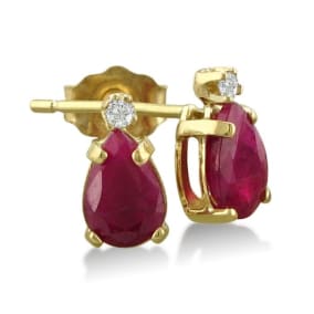 2ct Pear Ruby and Diamond Earrings in 14k Yellow Gold