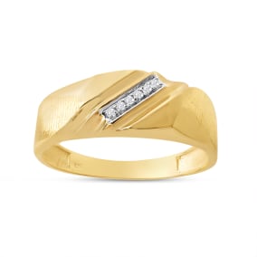 Classic Diagonal .03ct Mens Diamond Band in 10k Yellow Gold