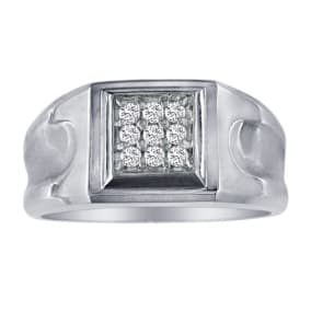 1/5ct 9-Diamond Stylish Mens Ring In Solid White Gold