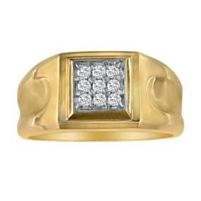 1/5ct 9-Diamond Stylish Mens Ring in 10k Yellow Gold