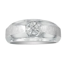 Mens Diamond Bands: Fancy Set Half-Brushed Mens Diamond Band in 10k White Gold