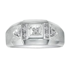 Brushed White Diamond Mens Ring in 10k White Gold