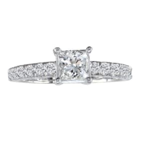 1 1/4 Carat Natural Princess Cut Diamond Engagement Ring In 14k White Gold