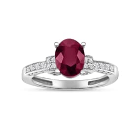 White Gold 1 6/7ct Oval Ruby and Diamond Ring in 14k White Gold