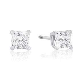 1/2ct Natural Princess Diamond Stud Earrings In 14k White Gold