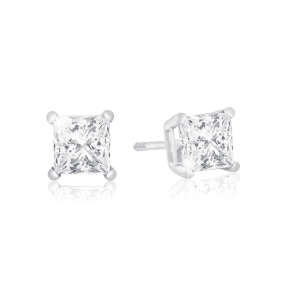 1ct Natural Princess Cut Diamond Stud Earrings in 14k White Gold. Amazing Clearance Price!