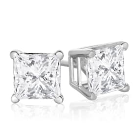 1 1/4ct Fine Quality Natural Princess Diamond Stud Earrings In 14k White Gold