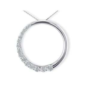 Sparkly 3/4ct Circle Style Journey Natural Diamond Pendant in 14k White Gold
