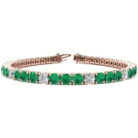 9 1/3 Carat Emerald and Diamond Alternating Tennis Bracelet In 14 Karat Rose Gold, 6 Inches